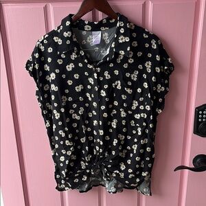 No Boundaries Black Floral Button Down Shirt